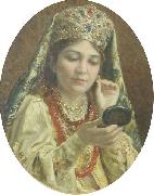 Vladimir Makovsky Young Lady Looking into a Mirror USA oil painting artist
